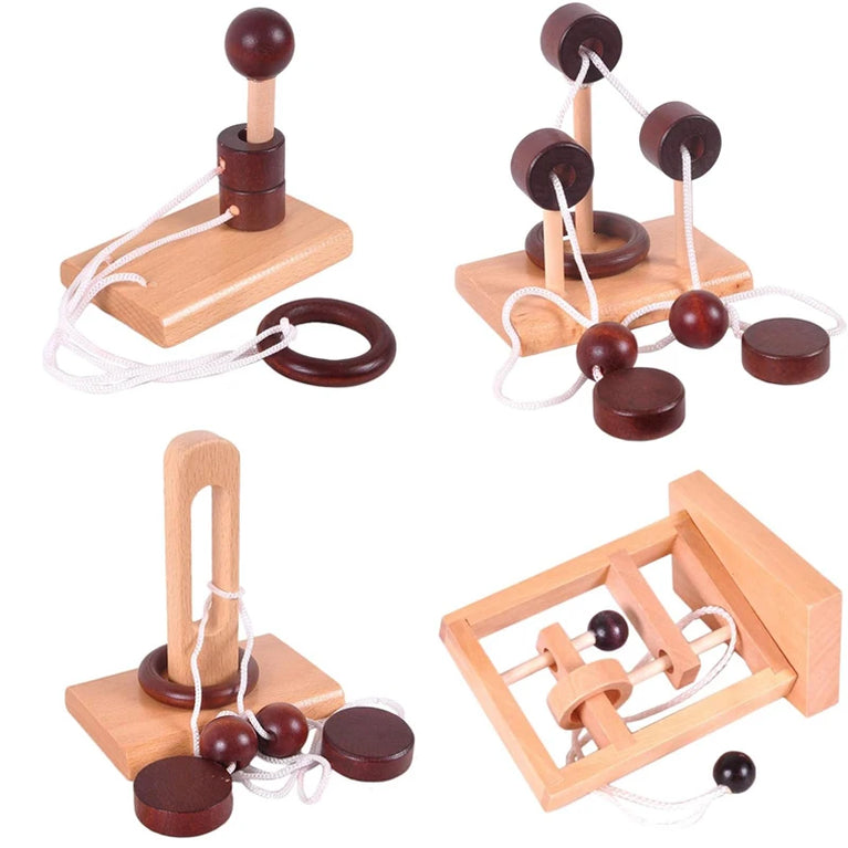 Muddy Puddles Wooden Rope & Ring Puzzle | Classic 3D Brain Teaser