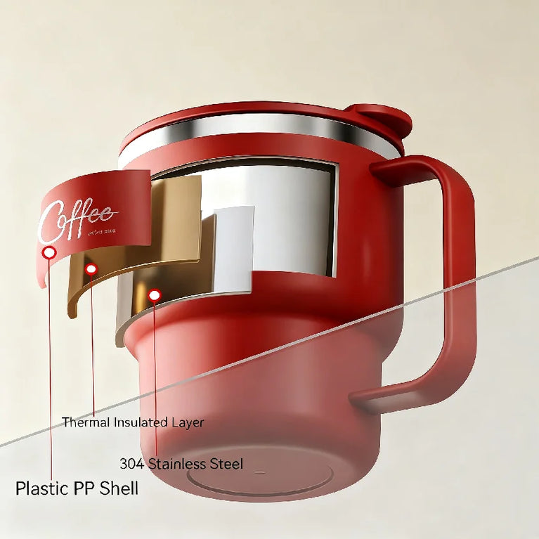 304 Stainless Steel Double Wall Coffee Mug with Handle Leakproof Cup