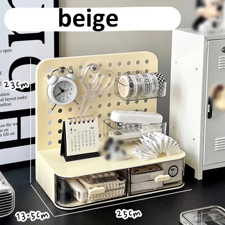 Desktop Perforated Board Desk Organiser with Drawer Storage Rack