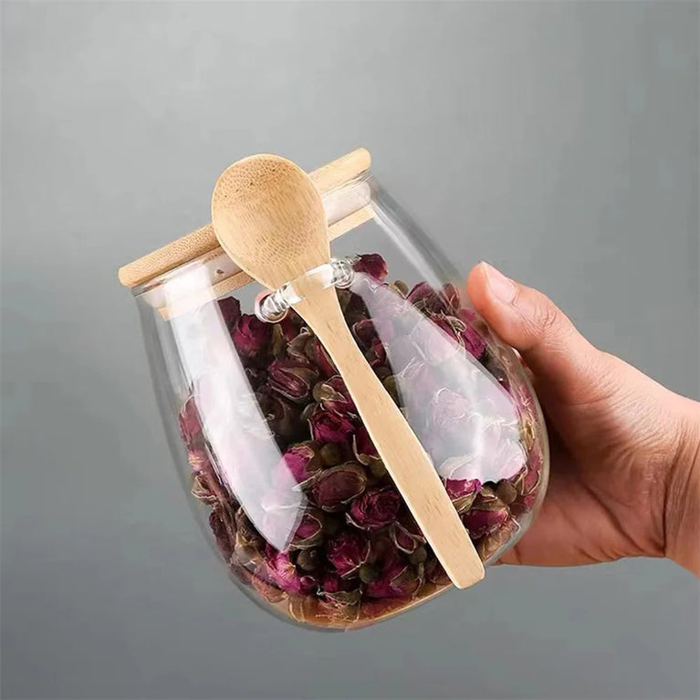 Airtight Glass Storage Jar with Bamboo Lid for Coffee Tea Spice Storage Containers