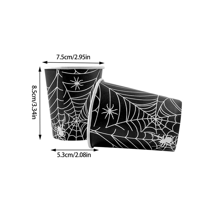 Halloween Spider Web Disposable Tableware Set Black Plates Cups Napkins Party Decoration