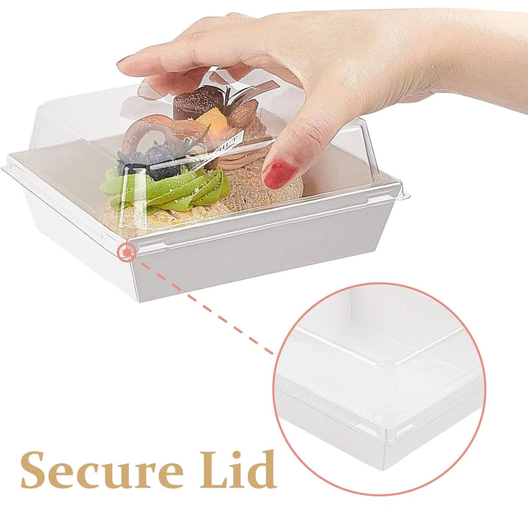 50PCS Paper Charcuterie Boxes with Clear Lids Square White Disposable Donut Dessert To Go Containers