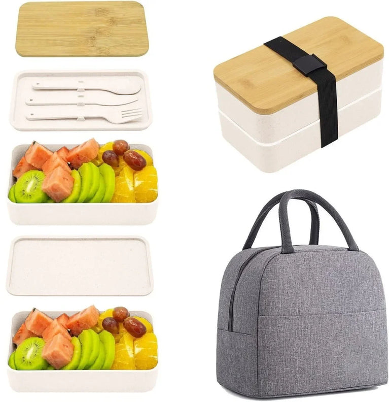2-Tier Leakproof Bento Lunch Box with Cutlery Microwave Safe Stackable Food Storage Container for Kids and Adults