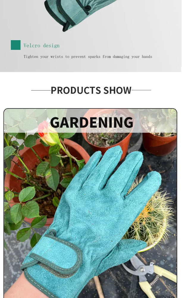 Heavy Duty Leather Gardening Gloves Thorn Proof Wear Resistant Work