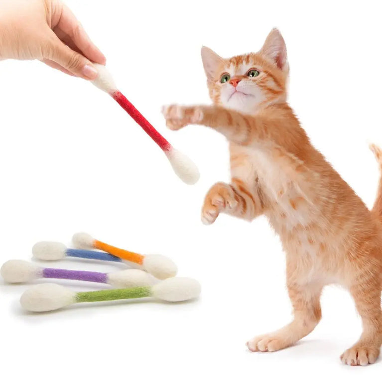 6PCS Giant Cotton Swab Felt Cat Toys Soft Kick Stick Chew Interactive Pet Toy Set