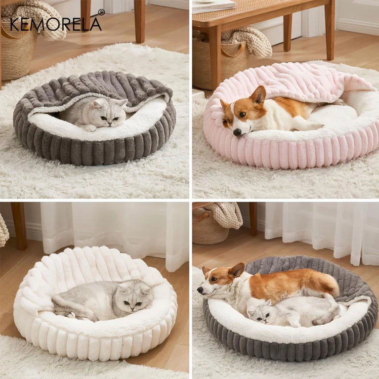 Calming Round Hooded Cat Bed Cat Heating Pad Cooling Cat Bed