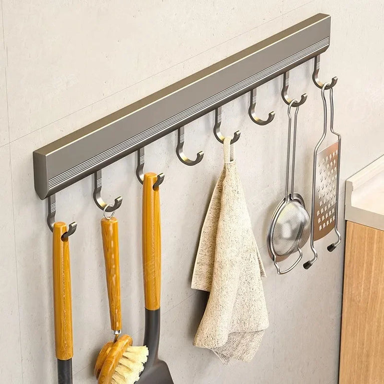Manufacturers Supply Kitchen Hook Rack Punch-free Wall-mounted Rack Space Aluminum Hook Multi-functional Storage Row Hook Holder