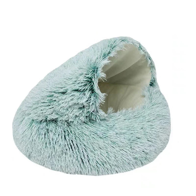 Soft Plush Round Pet Bed Cave 2in1 Warm Cat Dog Sleeping Nest Cozy Home