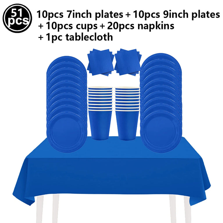 Solid Dark Blue Theme Disposable Tableware Set Party Decoration Kit