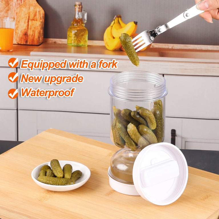 Pickles Jar With Forks Dry Wet Dispenser Olives Hourglass Cucumber Kitchen Container Separator Tool