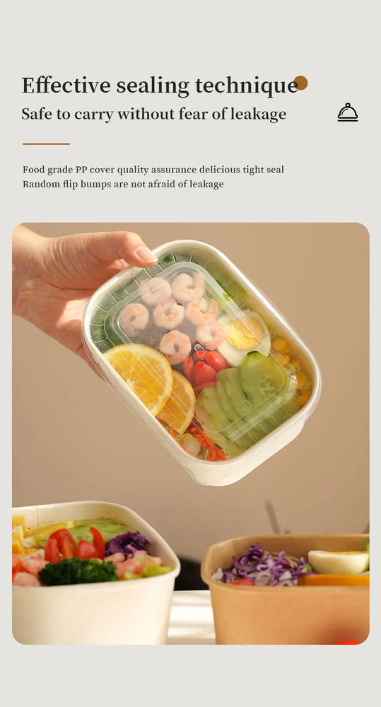 Disposable Kraft Paper Food Containers with Lids Leak Proof Meal Prep Lunch Box Set for Takeout Food Storage