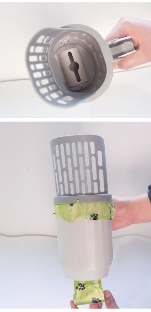 2-in-1 Cat Litter Scoop with Integrated Trash Bin | Portable Waste Management System