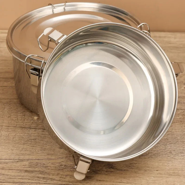 Stainless Steel Fresh Keep Round Sealed Lunch Box Buckle Food Container Fruit Salad Organizer for Refrigerator Storage