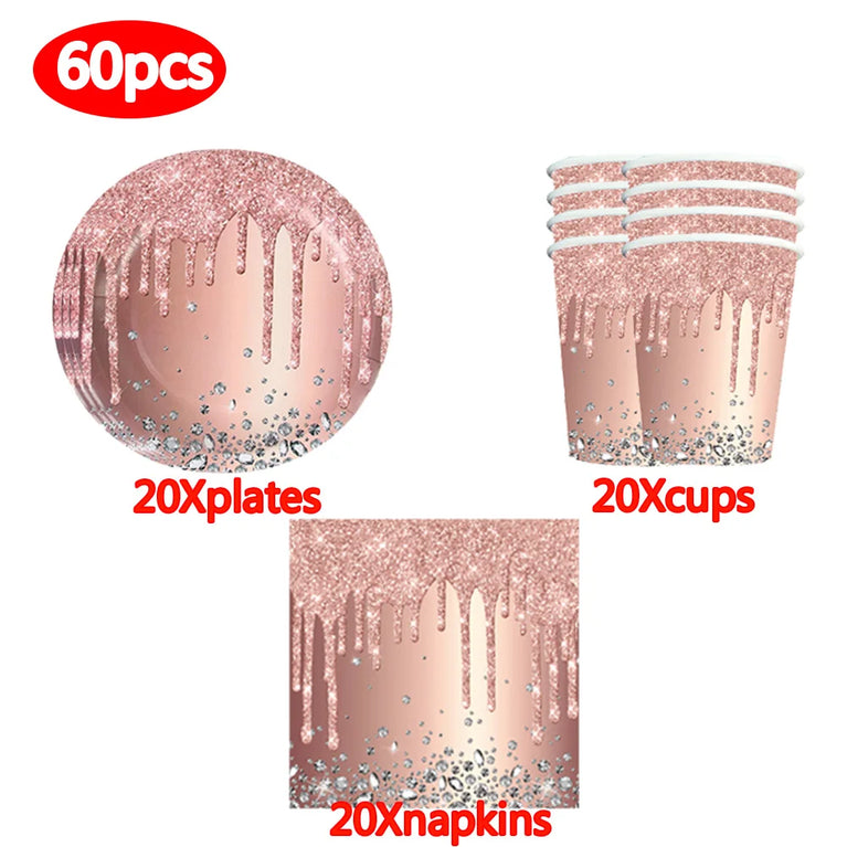 Rose Gold Theme Party Disposable Tableware Set Wedding Birthday Decor