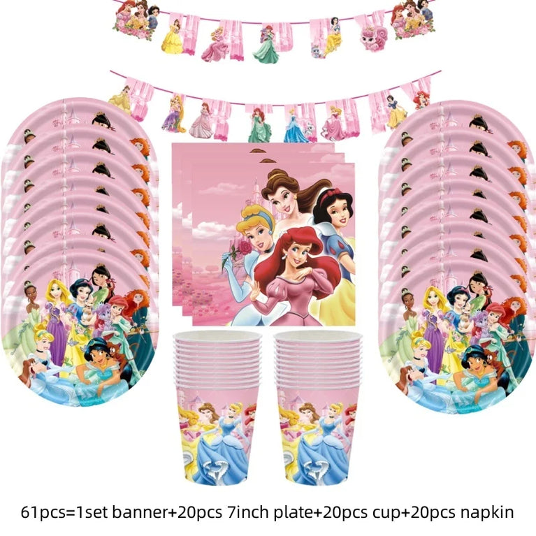 Princess Six Theme Party Disposable Tableware Set Girls Birthday