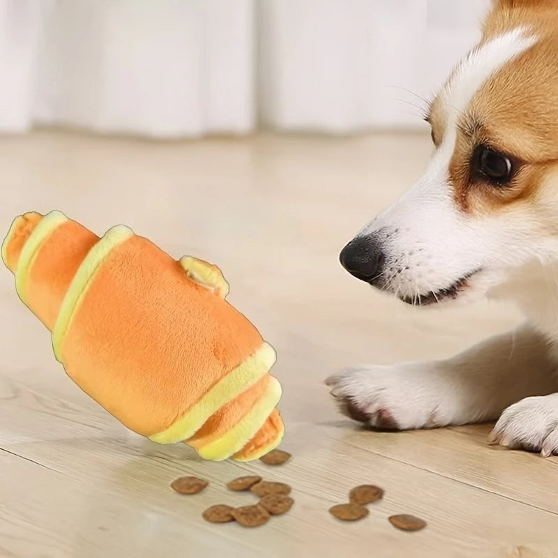 Plush Croissant Dog Toy Interactive Snuffle Puzzle Chew Toy Fun