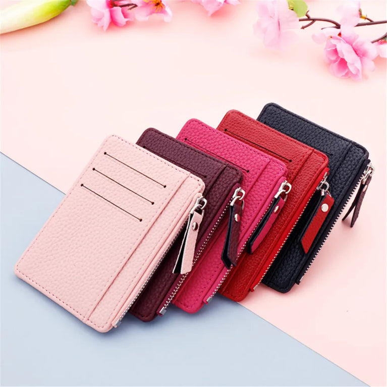 Fashion PU Leather Card Holder | Compact Coin Purse & ID Wallet with Keychain