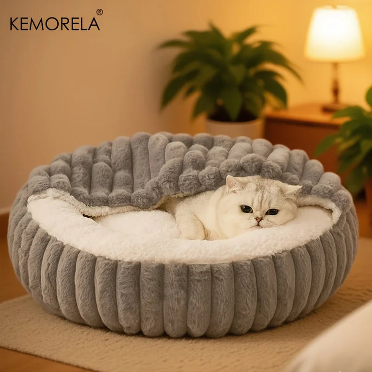 Calming Round Hooded Cat Bed Cat Heating Pad Cooling Cat Bed