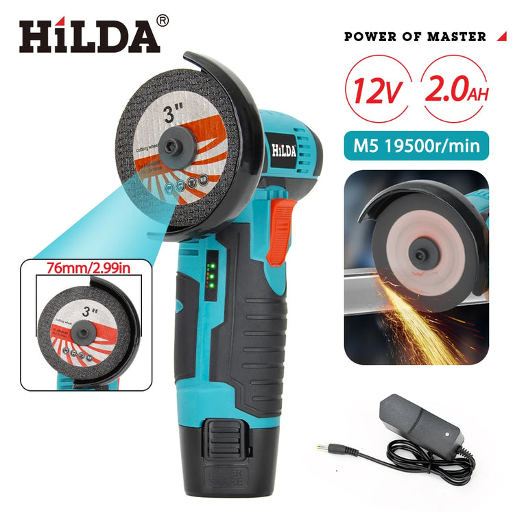 12V 3-Inch Mini Lithium Angle Grinder | Compact Cordless Polishing & Cutting Machine