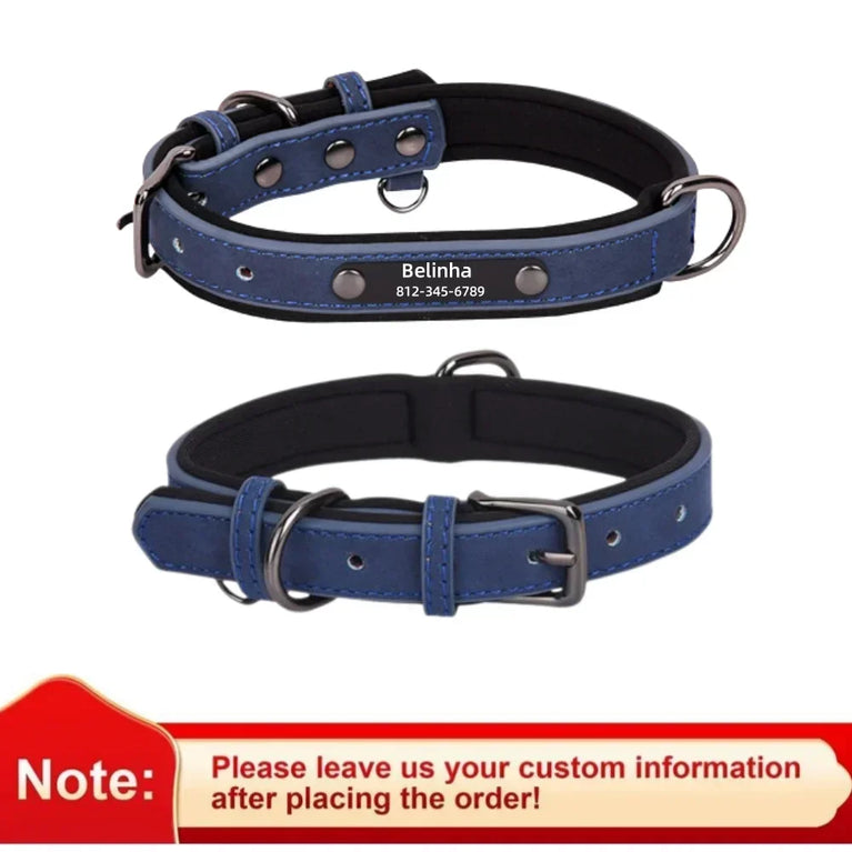 Personalized Leather Dog Collar | Padded ID Nameplate Collar