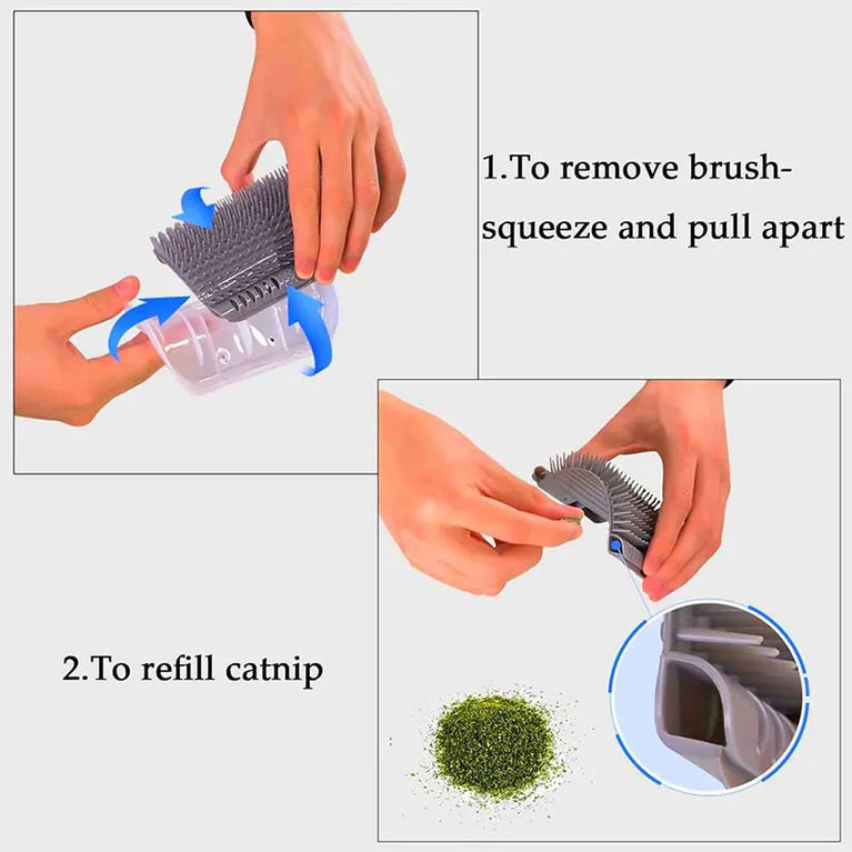 Cat Self Groomer Wall Corner Scratcher Massage Brush Pet Hair Remover Tool