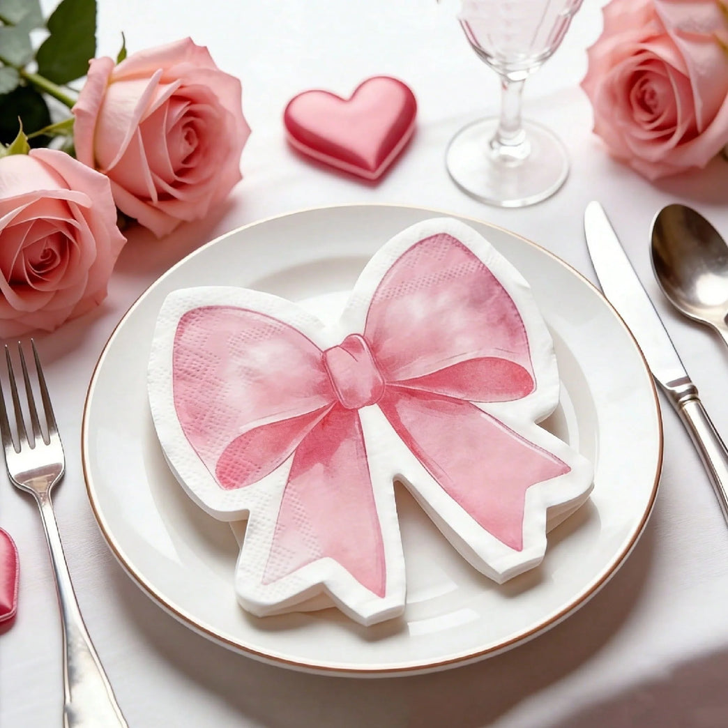 Pink Bow Disposable Party Napkins Soft Absorbent Table Napkins