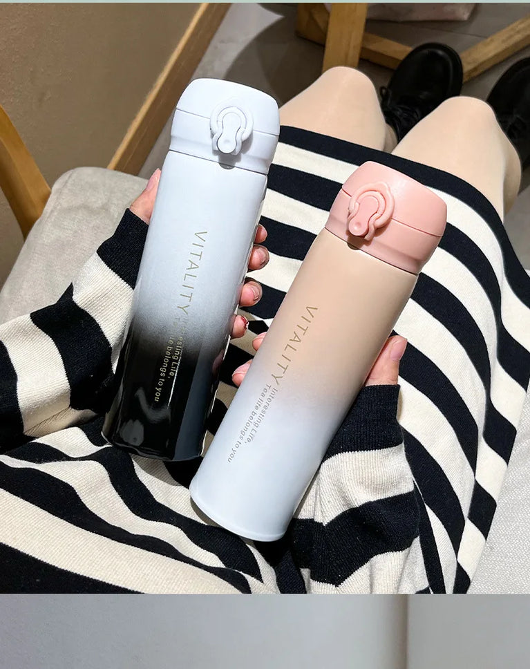 500ml Gradient Stainless Steel Insulated Water Bottle Flip Lid
