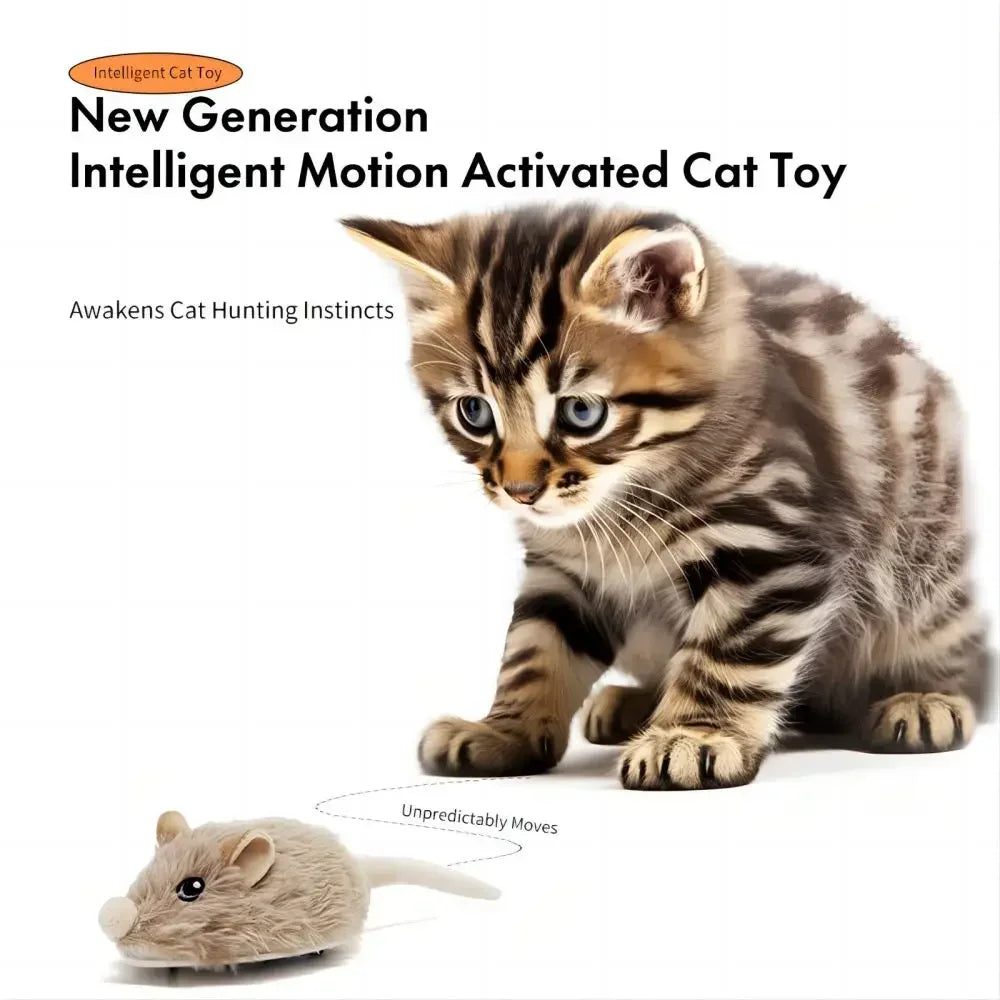 Rechargeable Motion Mouse Cat Toy Automatic Tail Wagging Interactive Sound Moving Pet Toy