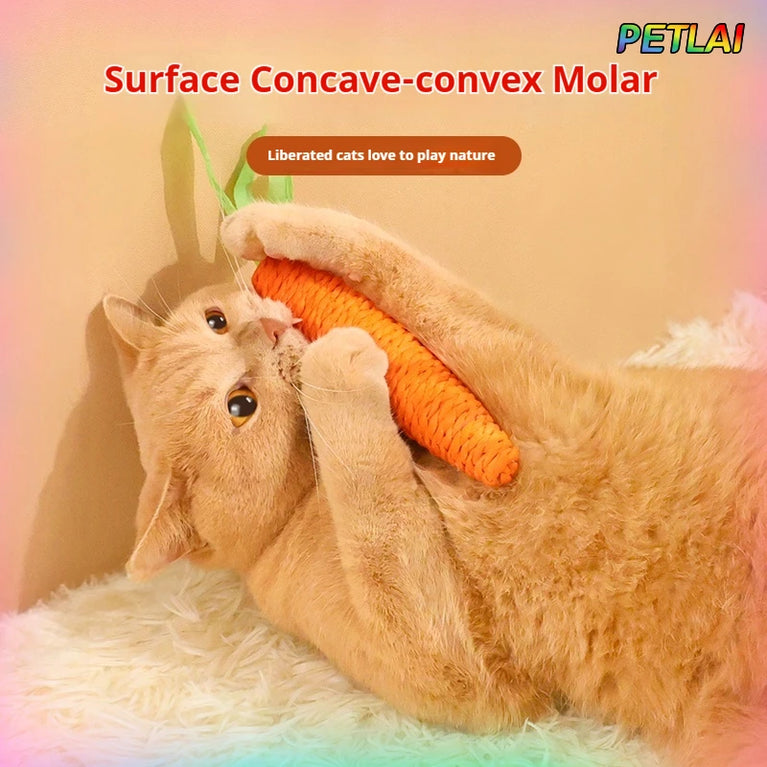 Cat Carrot Hemp Rope Chew Toy Teeth Grinding Interactive Kitten Scratching Fun Toy
