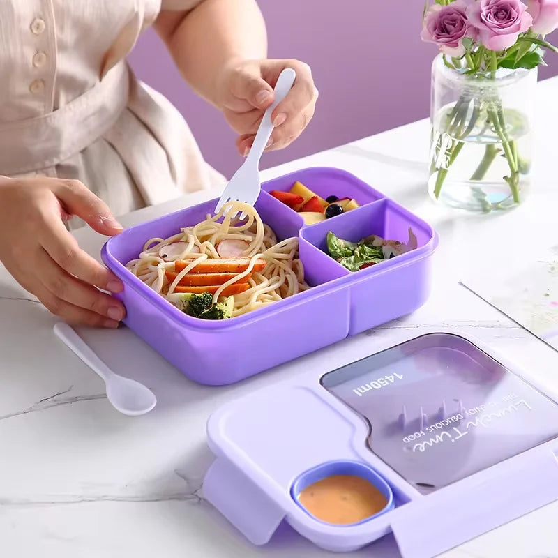 Oval Silicone Bento Lunch Box Microwaveable Leakproof 3 Grid Snack Food Storage Container