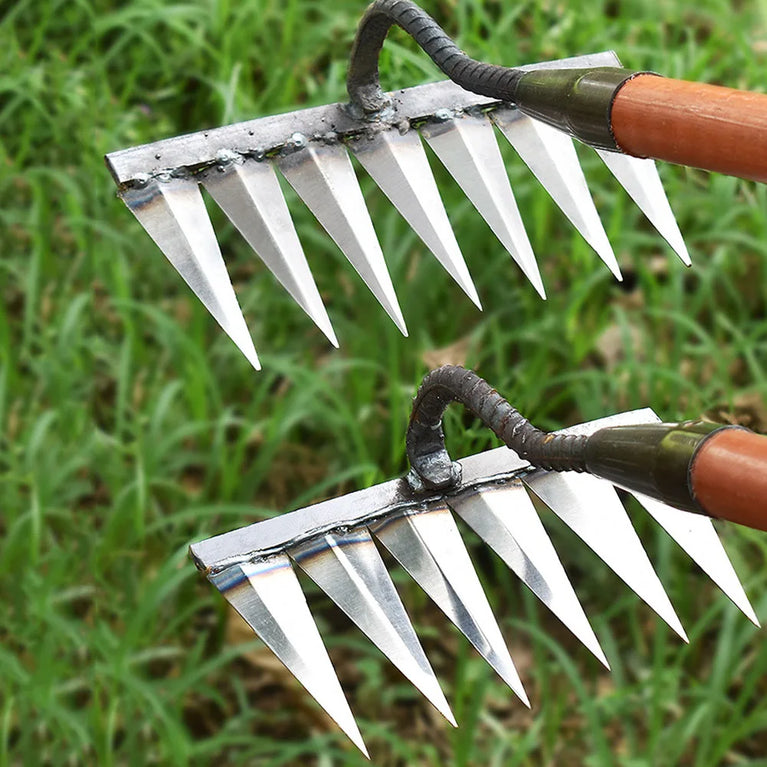 5-8 Teeth Iron Garden Weeding Hoe Rake Soil Loosening Farm Tool