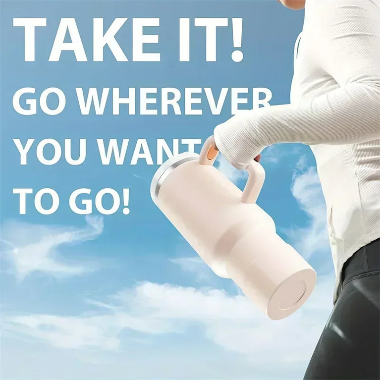 40OZ Stainless Steel Insulated Vacuum Waterbottle With Handle Straw Cup