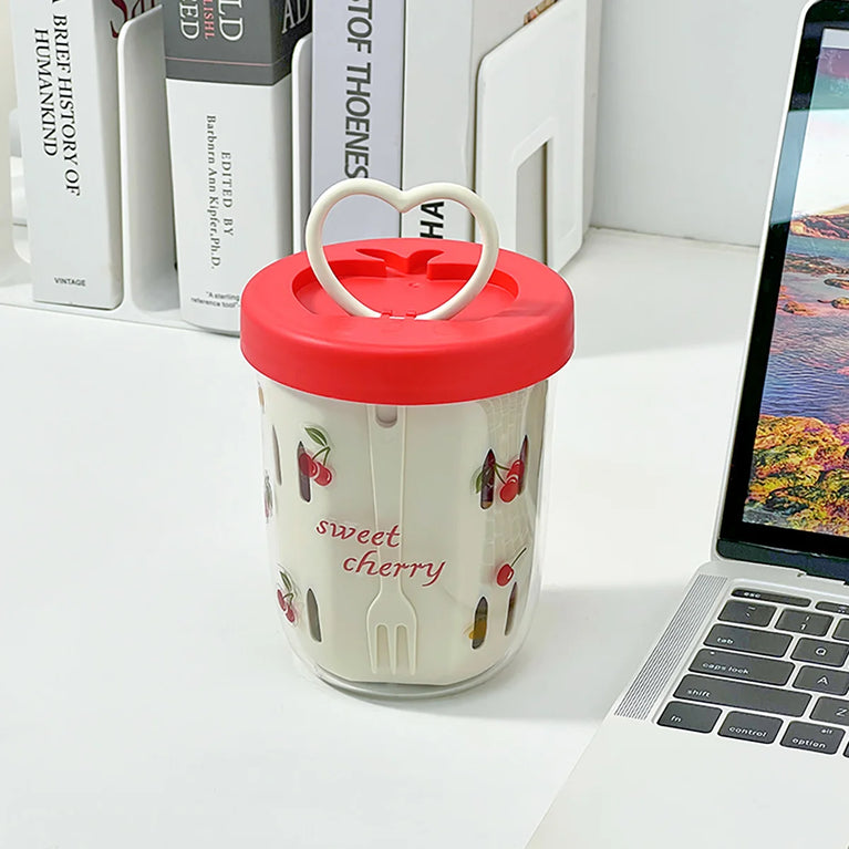 Double Wall Salad Cup Portable Leakproof Oat Breakfast Container Fork Handle