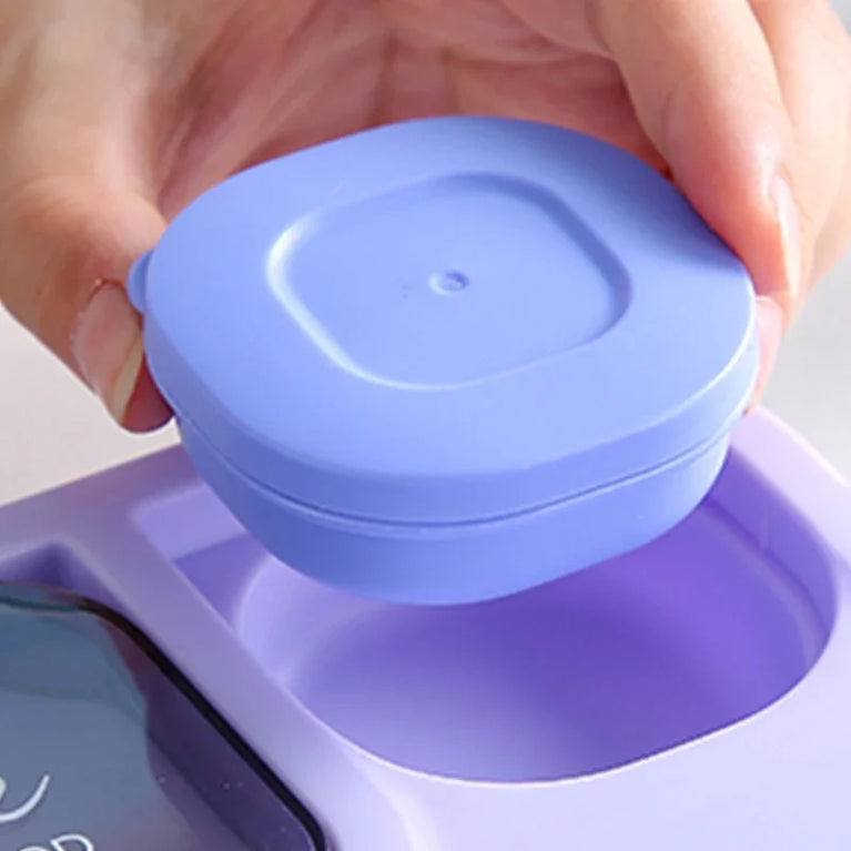 Oval Silicone Bento Lunch Box Microwaveable Leakproof 3 Grid Snack Food Storage Container