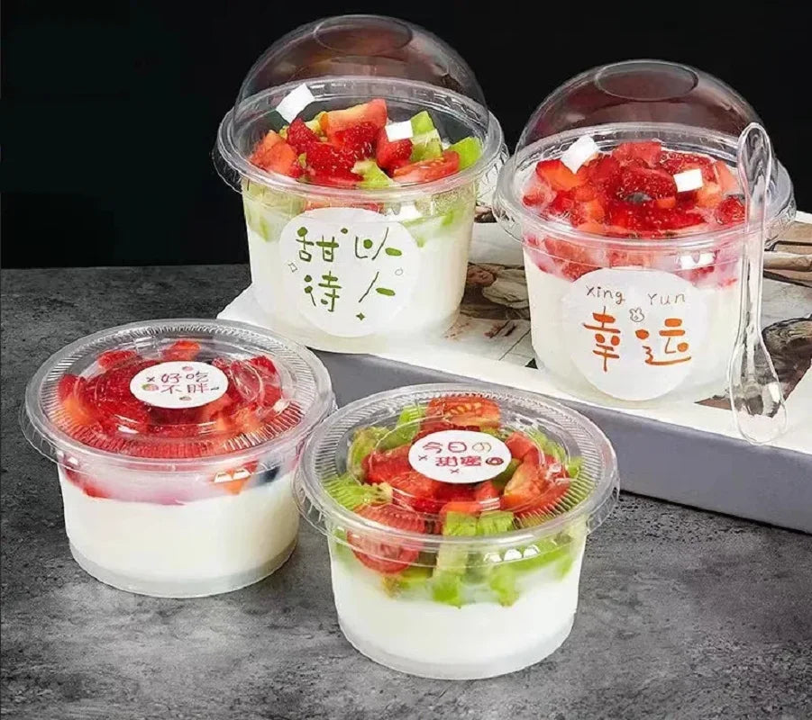 250ML TRANSPARENT DISPOSABLE SALAD CUP DESSERT CUP WITH DOME LID 50/100PCS PARTY BOWL CONTAINER