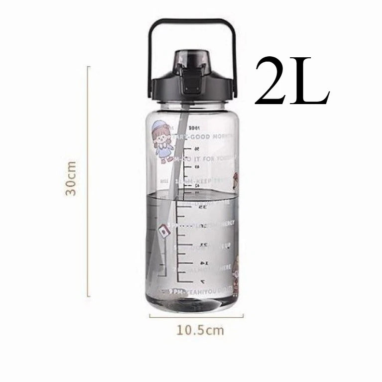 2L Portable Large Capacity Straw Water Bottle Fitness Sports