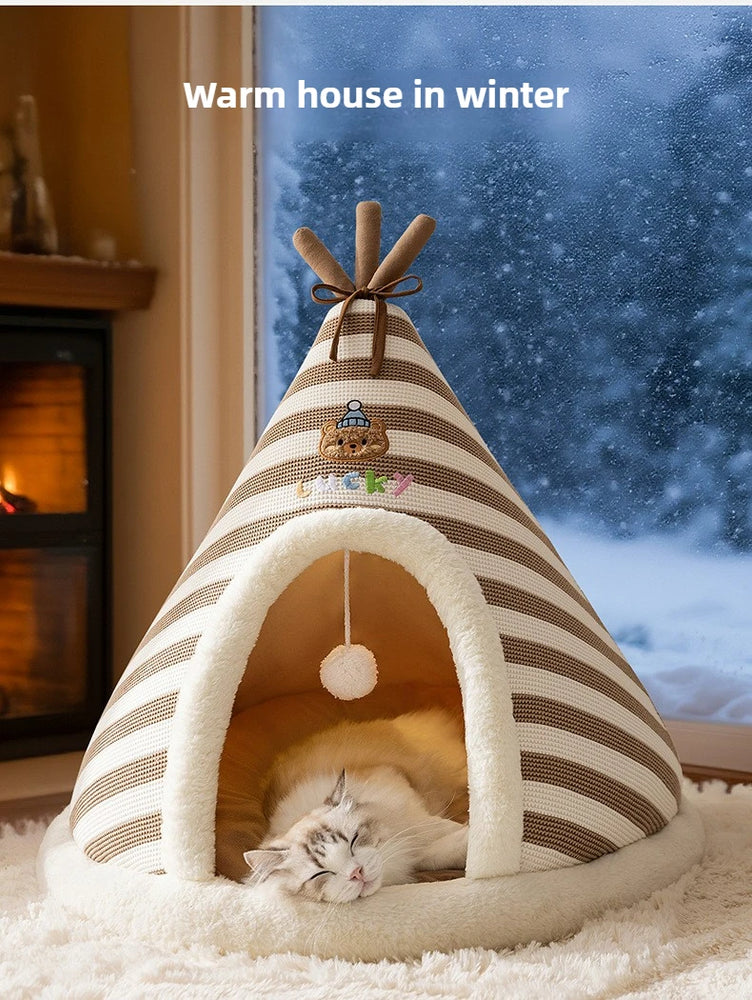 Winter Warm Knitted Cat Bed Cozy Tent Cat Heating Pad House