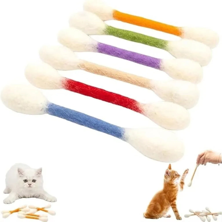 6PCS Giant Cotton Swab Felt Cat Toys Soft Kick Stick Chew Interactive Pet Toy Set