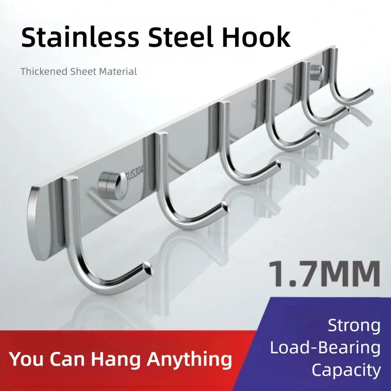Steel Colored Row Hooks Bathroom Clothing Storage Wall Organizer Shelf