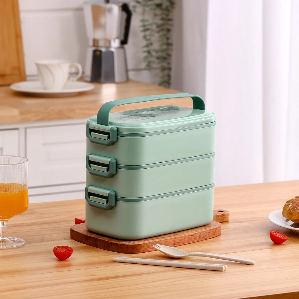 Stackable 3 Layer Bento Lunch Box with Handle Microwave Safe Food Container