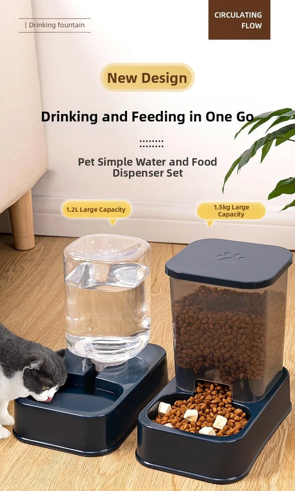 Large Capacity Pet Automatic Feeder 1.5L Food And Water Dispenser Set For Cats