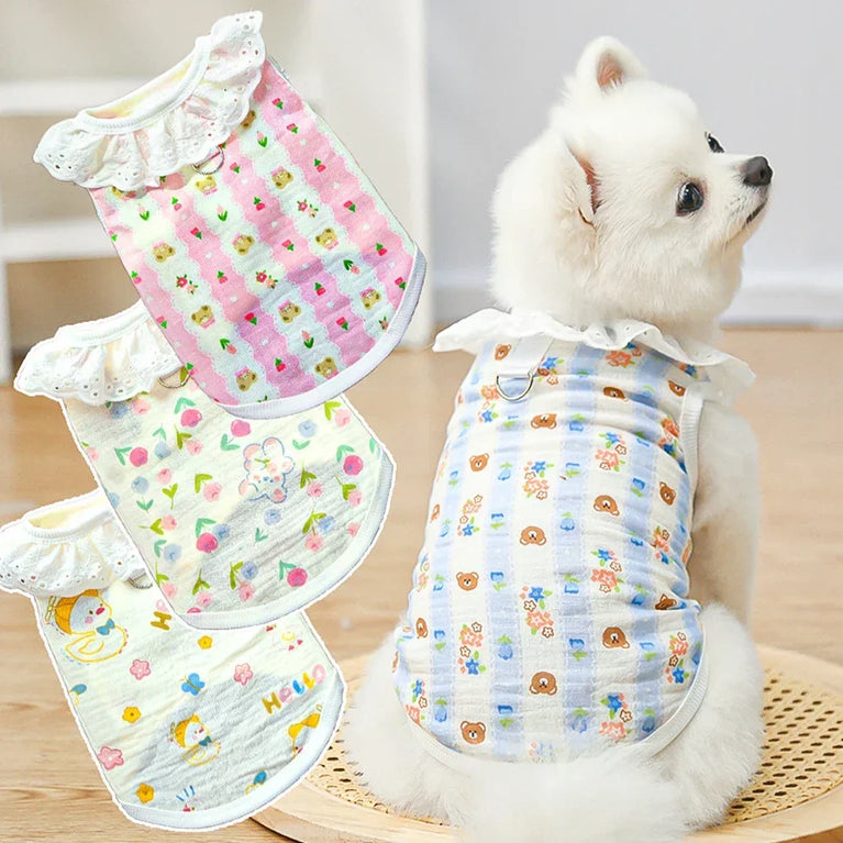 Large Dog Cotton Cooling Vest | Cute Cartoon Summer Shirt