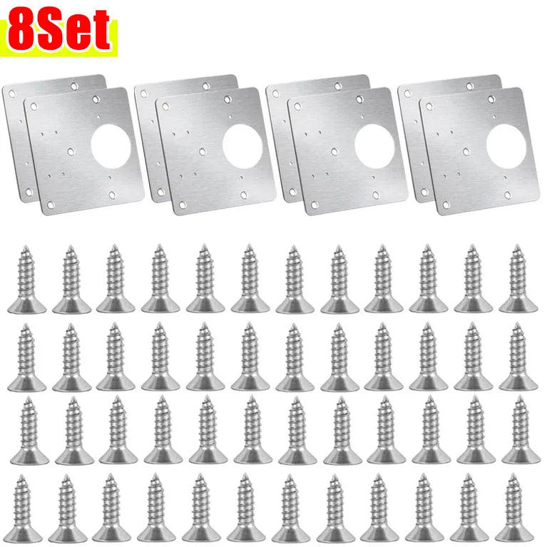 Stainless Steel Hinge Repair Plate Set | Cabinet Door Mounting & Flat Fixing Brackets