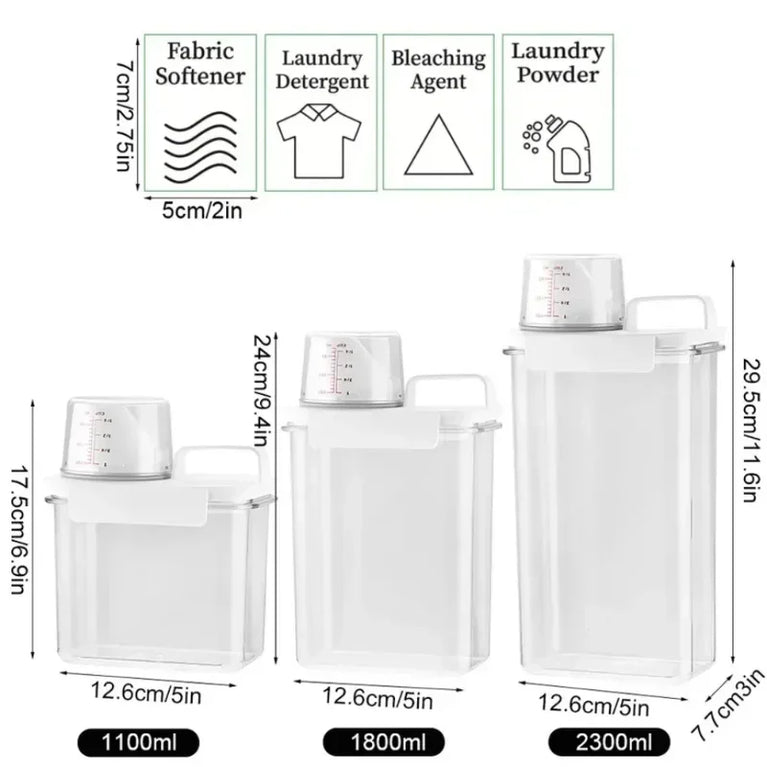 Airtight Laundry Detergent Powder Storage Box 2.3L Plastic Dispenser Container with Labels