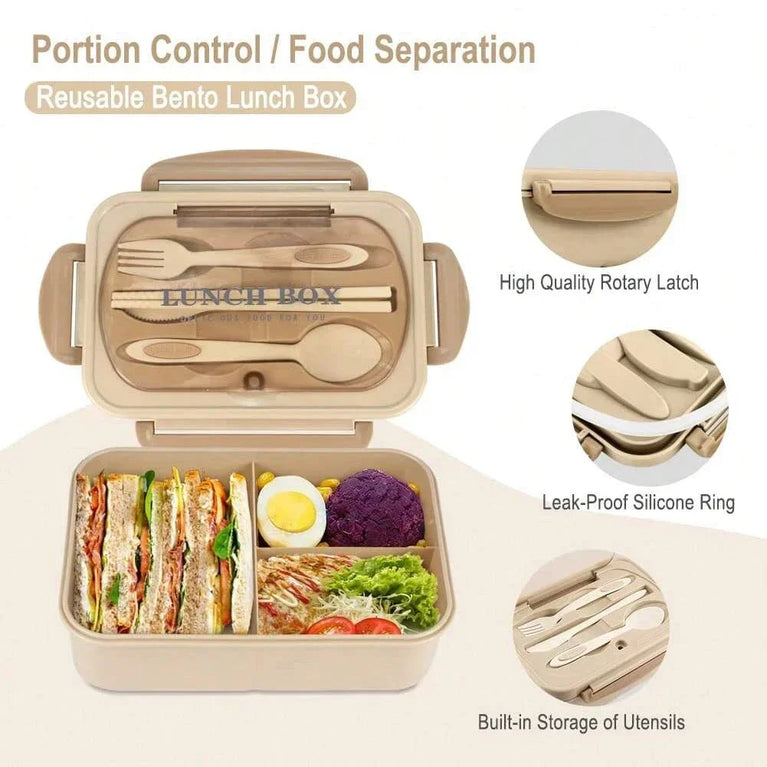 Compartment Lunch Box Portable Microwave Bento Box Leakproof Food Container with Spoon and Fork for Picnic Office School
