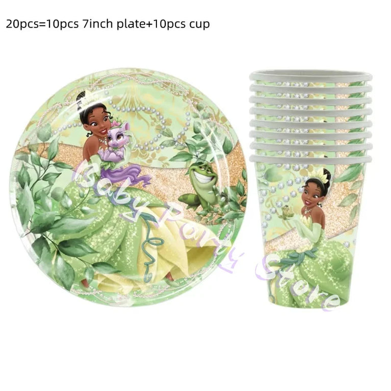 Frog Tiana Princess Party Disposable Tableware Set for Kids Birthday Decoration