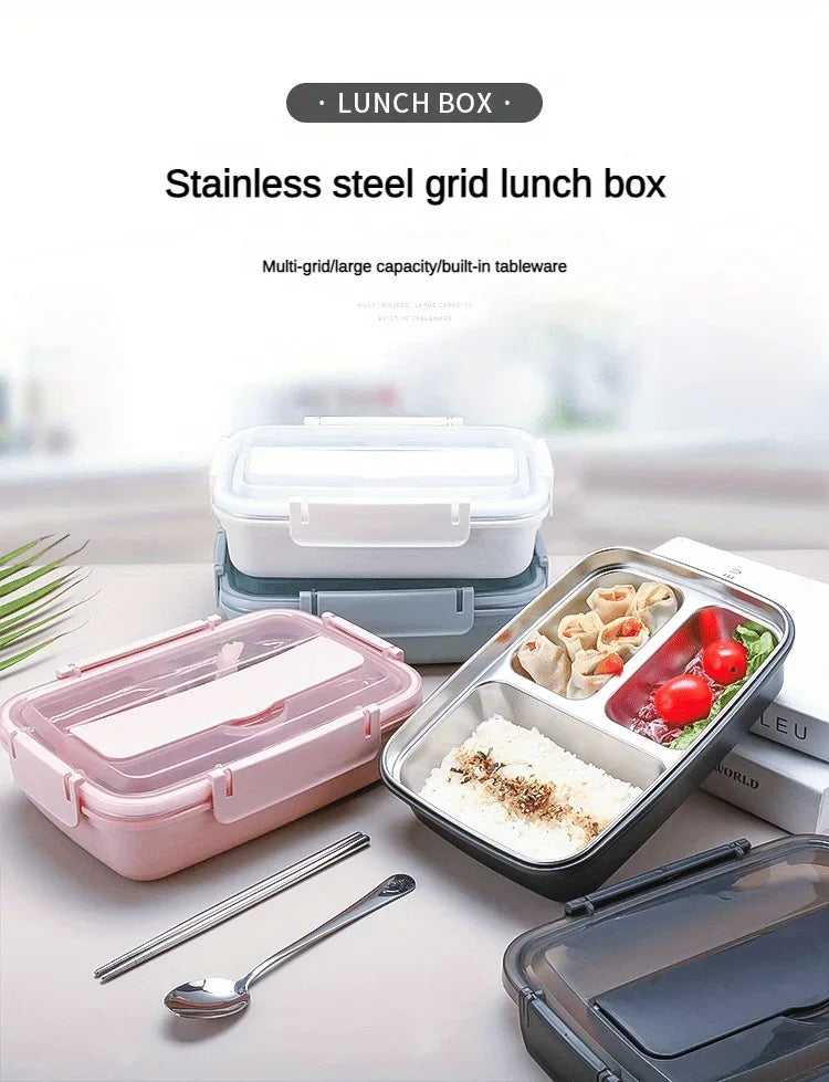 Leak Proof Stainless Steel Lunch Box 3/4 Compartment Bento Container