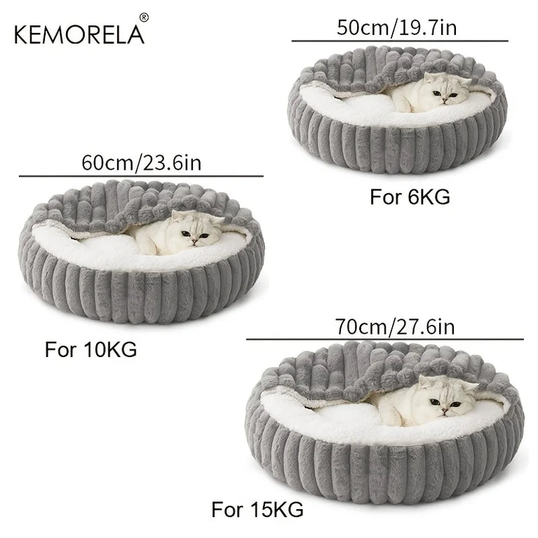 Calming Round Hooded Cat Bed Cat Heating Pad Cooling Cat Bed