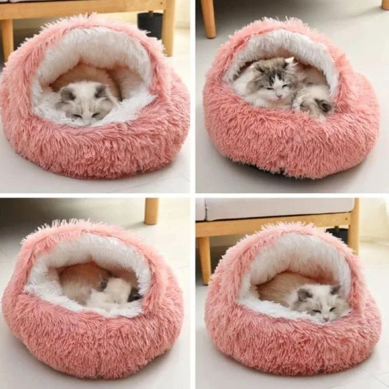 2 in 1 Soft Plush Pet Bed 50CM Round Cat Sleeping Nest Cave BedPs