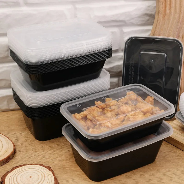Black Disposable Bento Box Set | Minimalist Microwave-Safe Food Containers